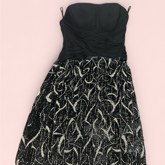 💎Avanti Elegant Black & Silver Women's cocktail dress Size 8 Strapless silk NWOT - Picture 2 of 13